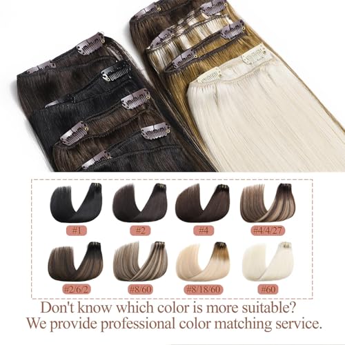 16 Inch Clip-In Hair Extensions - Balayage Chocolate Brown to Caramel Blonde, Remy Human Hair