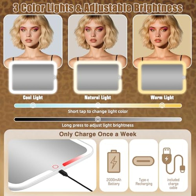 15''X11'' Large Makeup Bag with Removable Lighted Mirror, Professional Travel Make up Bag with Mirror and Light Cosmetic Train Case Organizer, PU Leather with Adjustable Dividers & Brush Storage Board