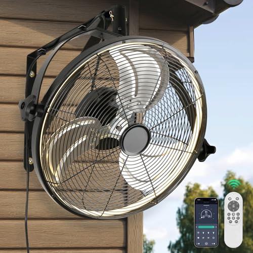 16 Inch Wall Mount Fan with Lights - 6-Speed Adjustable Outdoor Gazebo & Garage Fan