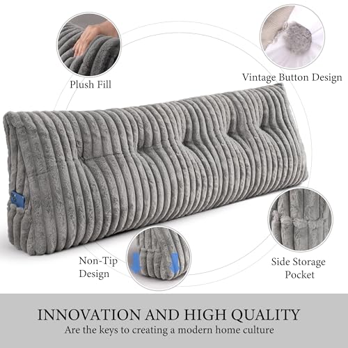 Queen Size Gray Triangular Wedge Pillow with Side Pockets - Support & Reading Cushion
