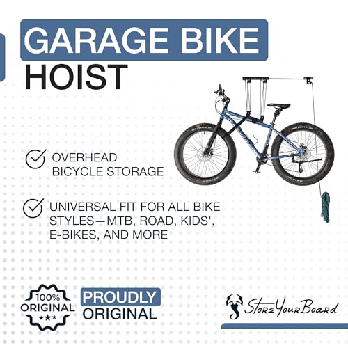 Garage Ceiling Bike Hoist System - Adjustable Pulley Lift for All Bikes