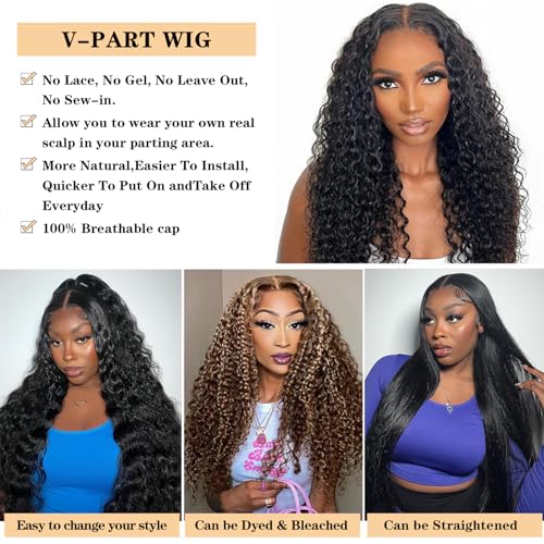 ROYAL IMPRESSION V Part Wig Human Hair Deep Wave 18 Inch Upgrade