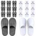 20 Pairs Non-Slip Disposable Slippers for Guests - White & Gray, Big Kid, Bulk Hotel & Spa Slippers with Pouch