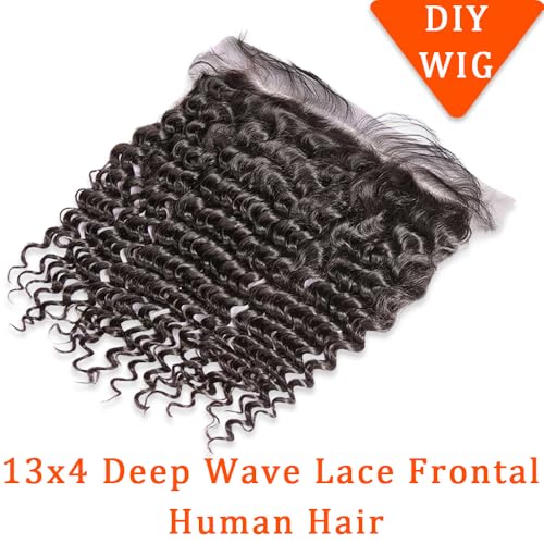 Deep Wave Lace Frontal Human Hair 14 Inch 150% Density 13x4 Pre Plucked Natural Color