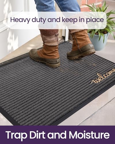 Welcome Grey Front Door Mat 48x72 Rubber Entry Doormat - Outside Entrance