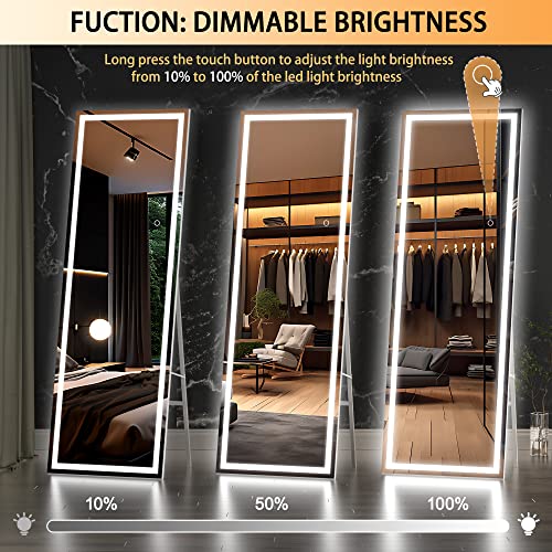 Hasipu White Full Length Mirror with Lights 56" x 15.8" LED Floor Standing & Wall Mount