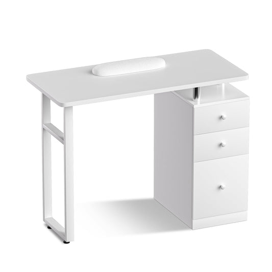 ABTSalon Nail Desk Manicure Table Nail Station Professional Nail Table for Nail Tech White Acetone Resistant Manicure Desk with Drawers (White)