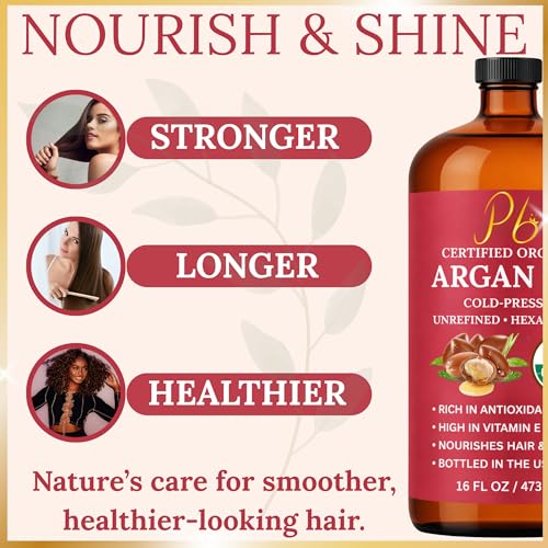 Argan Oil for Hair, Skin & Nails - 16oz Organic Moroccan Oil - Pomberries