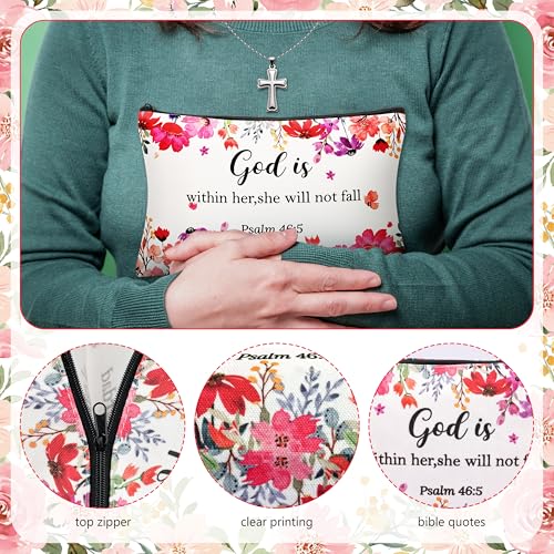 HUFAND 24Pcs Christian Gifts for Women Makeup Bags & Butterfly Keychains Set - Inspirational Religious Gift Set