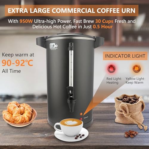 Festa Essential 6L 30-Cup Commercial Coffee Urn - Double Wall Stainless Steel Hot Water Dispenser