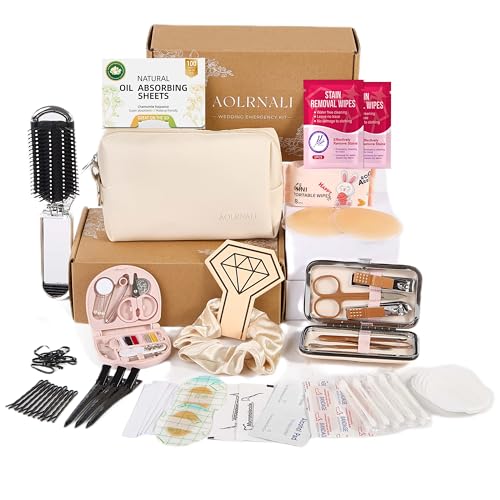 Beige Bridal Emergency Kit for Wedding Day - 30+ Essentials Travel & Makeup Bag