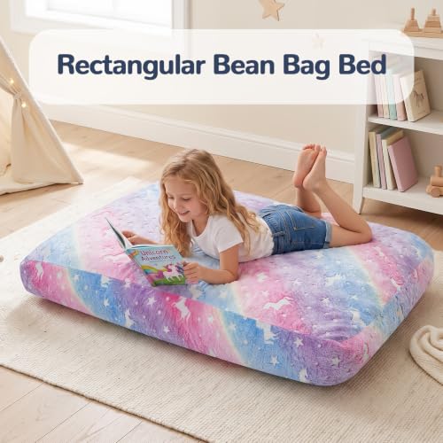 COMAX Rainbow Unicorn Kids Bean Bag Chair 3-in-1 Bed, 29.5"x29.5"x18.5" Multi-Color