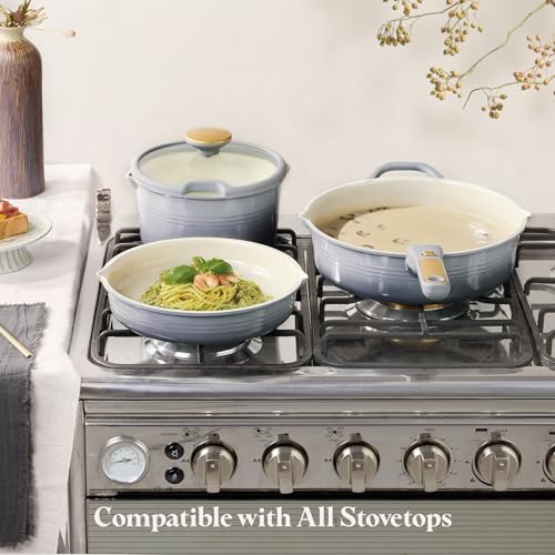 CAROTE 20-Piece Titanium Cookware Set with Detachable Handles - Gradient Grey