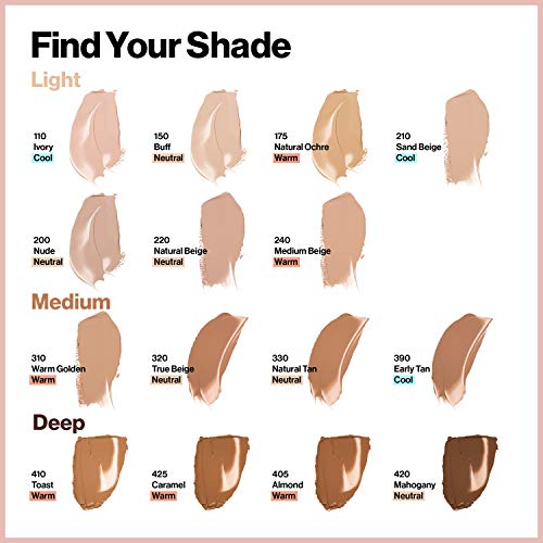 Revlon ColorStay Full Cover Longwear Matte Foundation, Heat & Sweat Resistant Lightweight Face Makeup, Early Tan (390), 1.0 oz