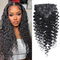 Clip-In Hair Extensions 16 Inch Remy Human Hair Deep Wave Curly Black 8Pcs 100g Variation of THIS listing