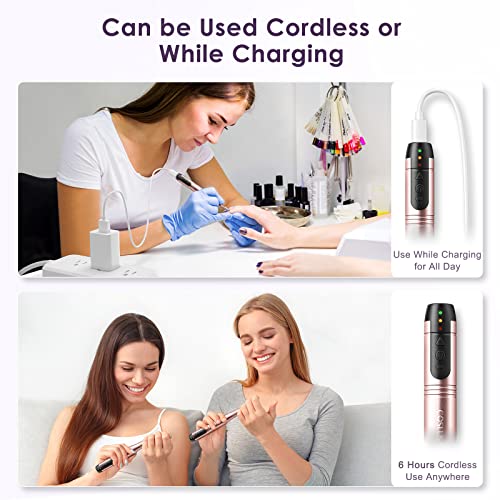 COSLUS C20 Cordless Nail Drill Electric File: Professional for Acrylic Gel Dip Powder Nails Portable Nail Drill Machine Kit for Manicure Pedicure Nail Set with Everything Rechargeable Lightweight