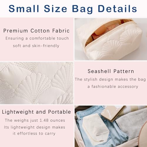 3Pcs White Shell Quilted Cotton Makeup Bag Set - Travel & Organizing Accessories