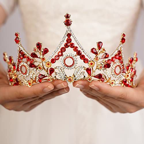 Red Crystal Queen Crown Tiara for Women Wedding Party & Gift - Regal Headband