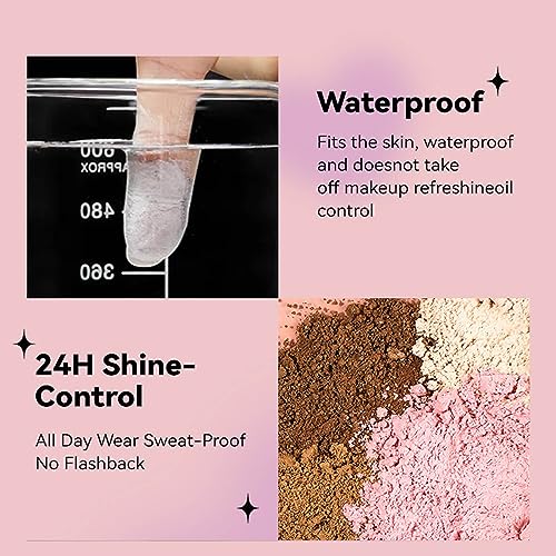 Pink Translucent Setting Powder, Shimmer Setting Powder Waterproof Oil Control Tone-up Face Powder Highlighter Makeup Finishing Long-Lasting Loose Shimmer Powder for All Skin Types