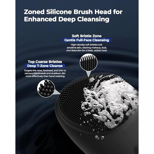 Facial Cleansing Brush & Massager, 2 in 1 Facial Skin Scrubber Waterproof and Rechargeable Face Scrub for Deep Cleansing Vibrating Exfoliator Scrubber Skin Care with 7 Modes,Gentle Exfoliating - Black
