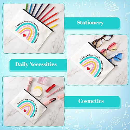 24 Pcs Christmas Teacher Appreciation Gifts Makeup Bag Bulk Inspirational Gift for Teachers Nurse Social Worker Caregiver Volunteer Canvas Cosmetic Bags(It takes a big heart to shape little minds)