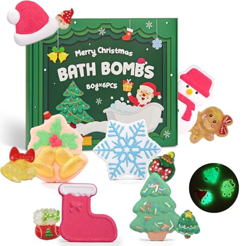 Christmas Bath Bombs Set with Surprises - 6 Handmade Scented Gifts for Women & Kids
