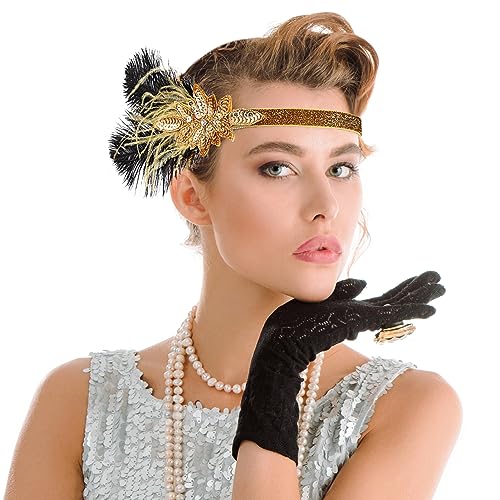 Vintage Flapper Headband with Sequin and Rhinestones for 1920s Costume Women