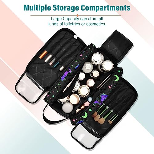 MNSRUU Magic Galaxy Bat Makeup Bag - Large Capacity Cosmetic Organizer, Portable Toiletry Bag for Travel Size