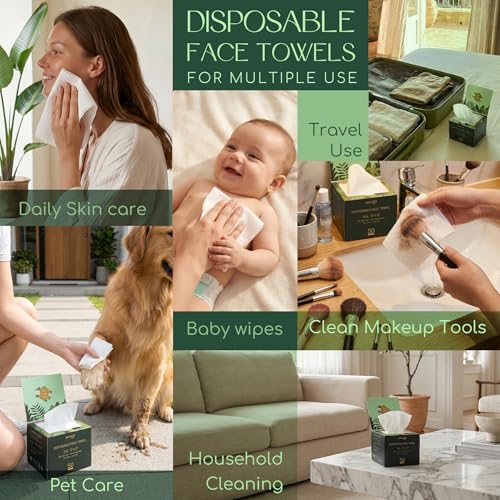 Disposable Face Towels - XXL 12x12 Inch 200 Count, Soft & Hygienic for Travel & Skincare