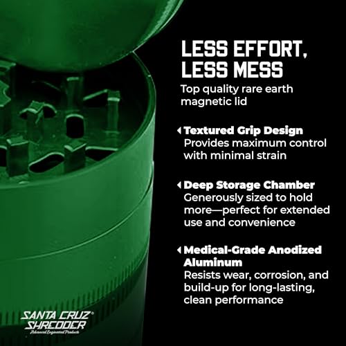 Large Green Herb and Spice Grinder - Made in USA, Fluffy Grind, Durable Aluminum