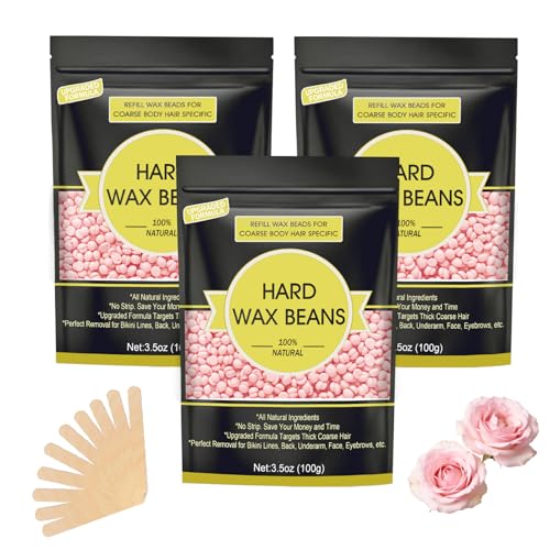 Wax Beads for Hair Removal, 10.5oz Hard Wax Beans Coarse Hair Waxing Beads for Face, Eyebrow, Bikini Brazilian for Women Men with 10 Applicators (3 pink)