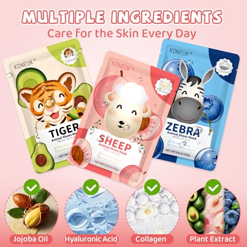 G-28 Pack Animal Collagen Face Masks Set for Kids & Teens – Hydrating Fun Masks