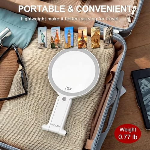 LED Lighted Makeup Mirror with 10X Magnification, 3 Light Modes, Rechargeable Vanity Mirror with Adjustable Stand
