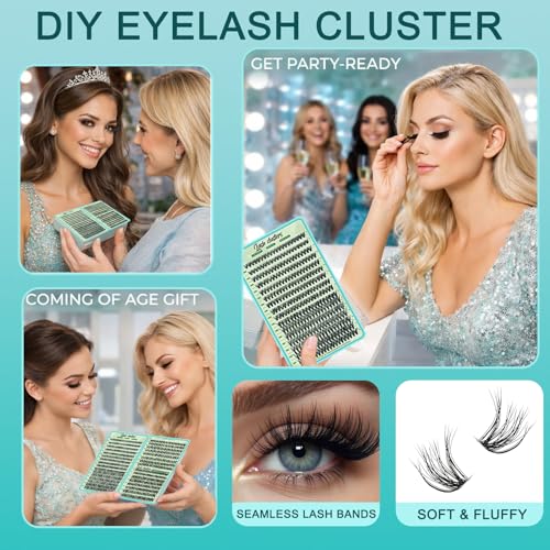 Wispy Lash Clusters 640pcs Eyelash Cluster Extensions 30D+40D Curl Individual False Eyelashes 9-16mm Natural Fluffy Mink Lash Clusters Extension Kit
