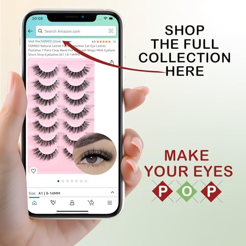 FARRED Cat Eye Lashes Natural Eyelashes Short Wispy Lash Strips Volume Cateye False Eyelash Medium Length Fake Lashes Natural Looking Hybrid Clusters Full Demi Wispies Strip Pesta?as (A1 | 8-14MM)