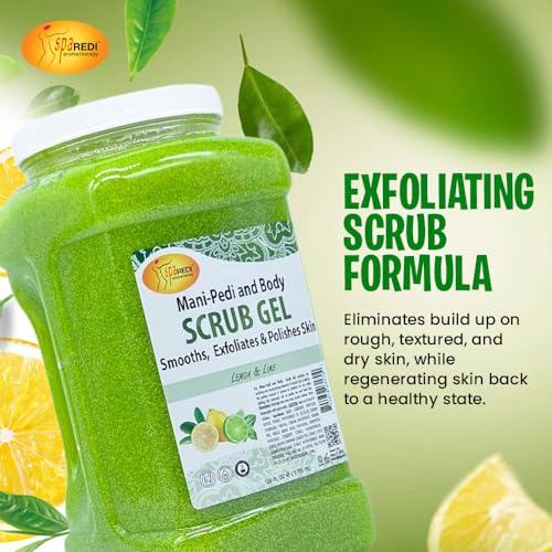 SPA REDI ? Lemon & Lime Pumice Scrub Gel, Exfoliating, Hydrating & Nourishing, Infused with Hyaluronic Acid, Amino Acids, Panthenol and Comfrey Extract for Glowy Smooth Skin ? 128oz Gallon