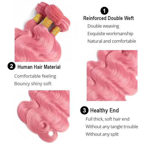 Pink Human Hair Bundles 3 Pcs 8-30 Inch Body Wave Straight Brazilian Weft