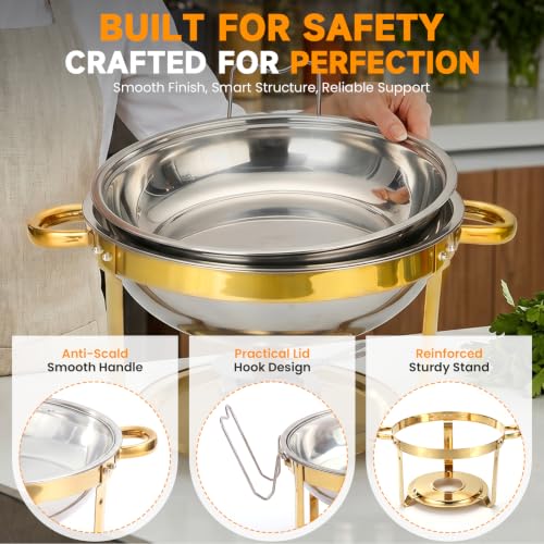 6QT Gold Stainless Steel Chafing Dish Set with Glass Lid for Catering & Parties