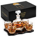 Mountain Whiskey Decanter Set with 4 Tumbler Glasses and Wood Base - Japanese Crystal, Lead-Free, 750ml