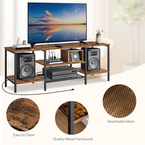 55 Inch TV Stand with Power Outlets, Rustic Brown & Black Entertainment Center
