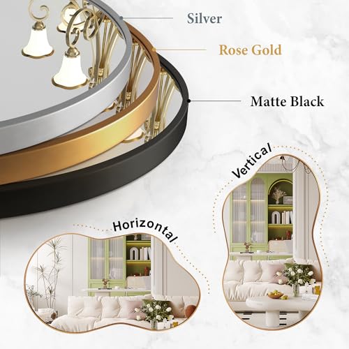 Rose Gold Bathroom Mirror for Over Sink 20x36 Inch Wall Mirror - Unique Asymmetrical Design