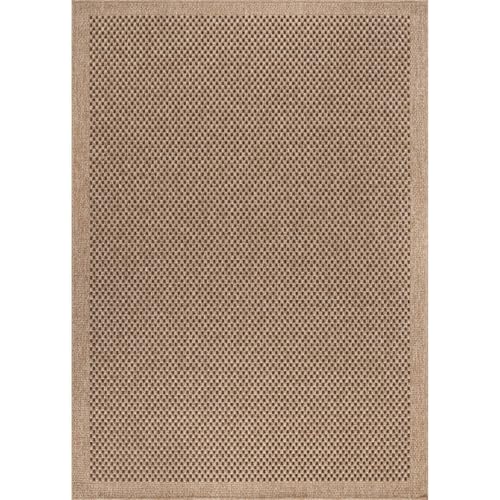 Indoor Outdoor 5x7 Checkered Jute Look Rug - Natural Fiber Area Rug for Living Room & Patio