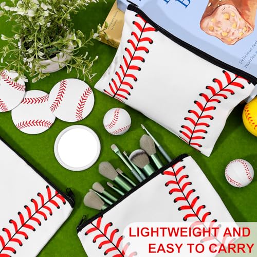 40 Baseball Makeup Bags Mirror Bulk Sport Team Gifts Baseball Cosmetic Bag Accessories for Women Toiletry Zipper Pouch Travel Canvas Gifts Stuff for Party Team Players Lover