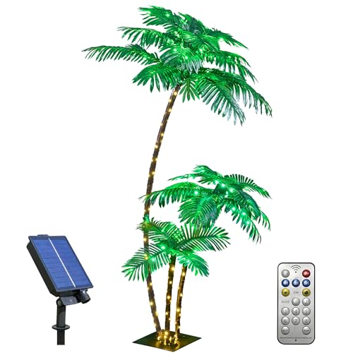 LIGHTSHARE 6FT Solar Lighted Artificial Palm Tree with 3 Trunks & 203LED for Indoor & Outdoor Decoration