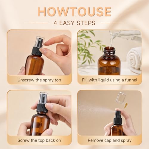 48 Pack Travel Size Amber Spray Bottles - Fine Mist Plastic Refill Sprays for Hair, Skin, Plants & More