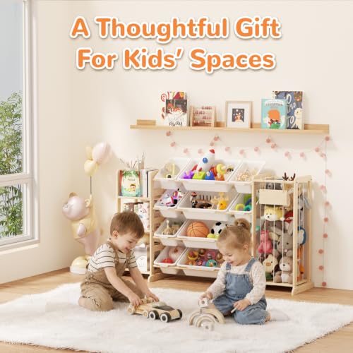 Sterlox Rectangular Toy Storage Organizer with 12 Bins & Stuffed Animal Storage - 58" Wide Kids Playroom Furniture