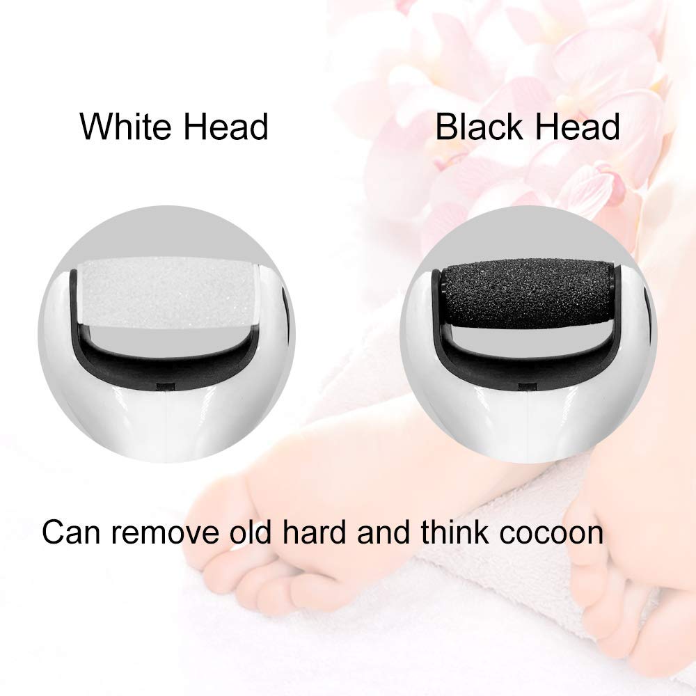 BOMPOW Electric Foot File Hard Skin Remover Pedicure Tools Electronic Callus kit for Cracked Heels and Dead Skin with 2 Roller Heads, Black