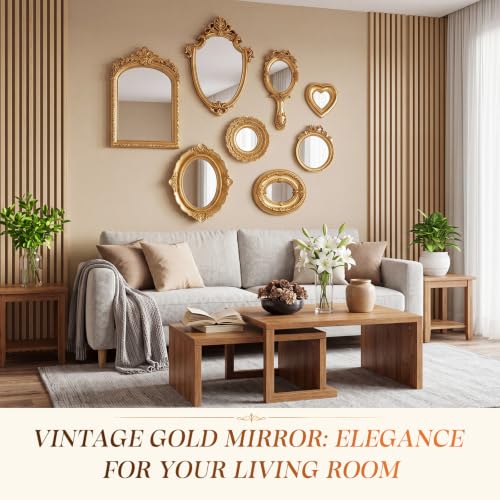Vintage Mirror Set - 11in, 10in, 5in, 3in Wall Decor 8 Pcs Elegant Style