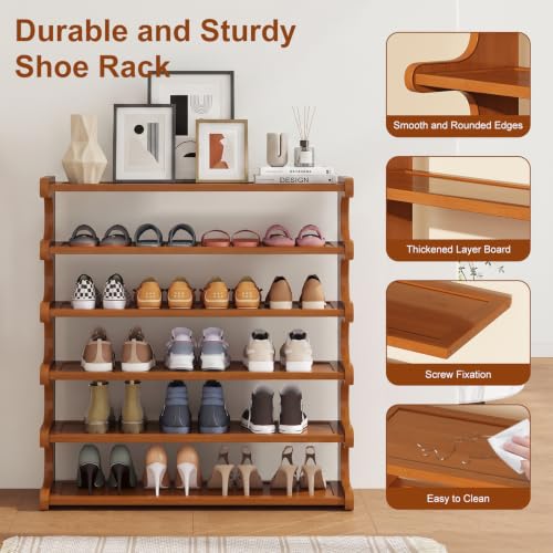 Leo IRis Brown Bamboo 4-6 Tier Shoe Rack - Space Saving Entryway Organizer