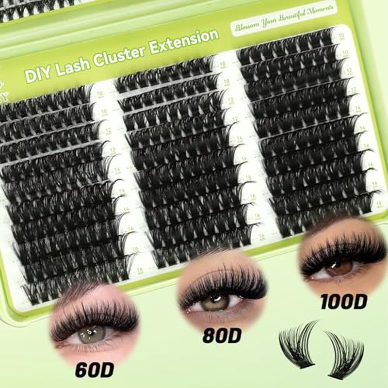 Lash Clusters Kit 570pcs 6 styles 30D-100D D Curl Individual Wispy Natural Eyelash With Eyelash Bond and Seal Eyelash Remover and Tweezer DIY at Home Makeup Cosmetic